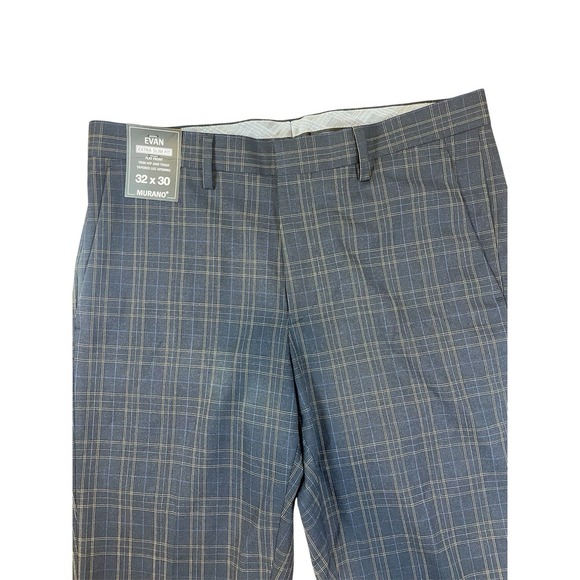 Murano Evan Extra Slim Fit Men's Dress Pants 32x30 Navy Plaid Flat Front Tapered - Picture 4 of 10